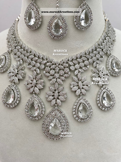 Silver American Diamond Statement Necklace set