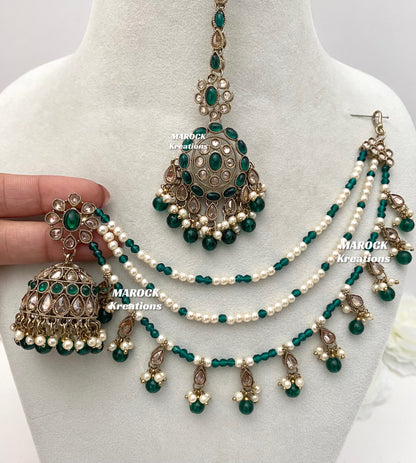 Leela Polki Bahubali Jhumki Earrings and tikka set
