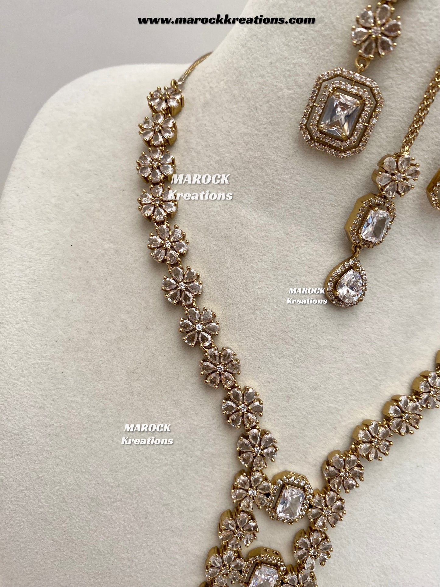 Claudia Antique Gold American Diamond Statement Necklace set