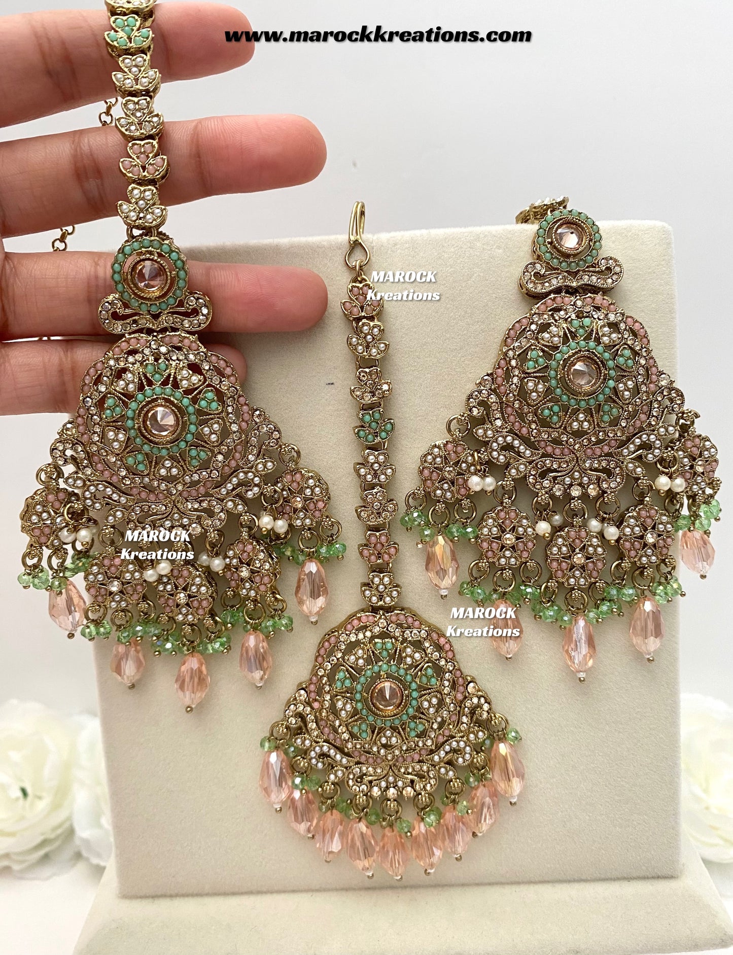 Sumona Polki Earrings (attached saharey) and tikka set