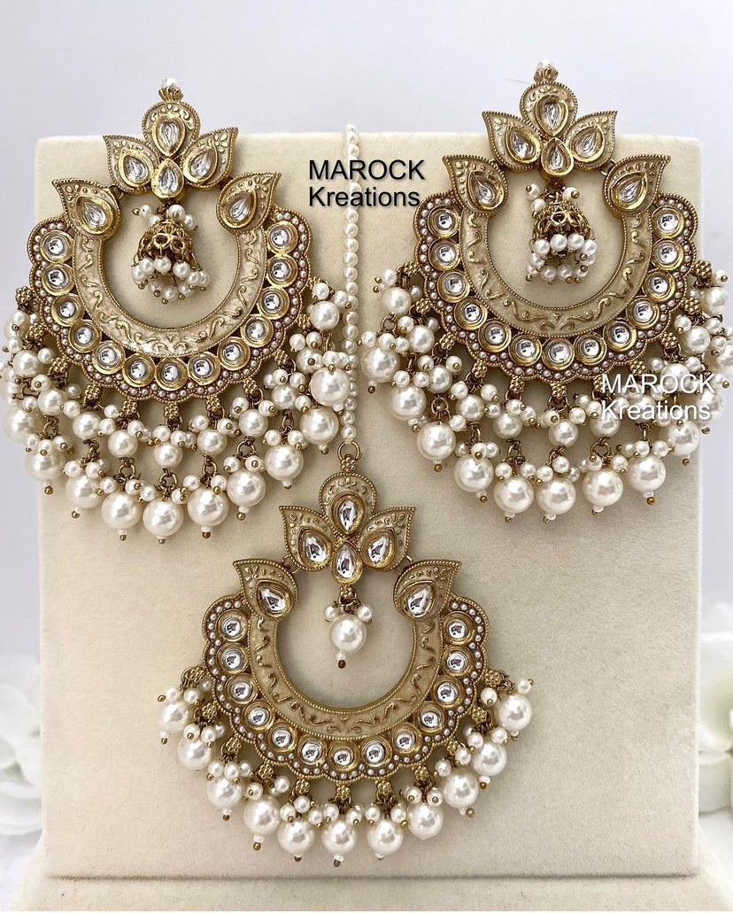 Premium Quality Kundan Meenakari Earrings and tikka set