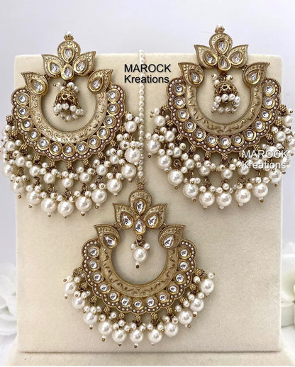 Premium Quality Kundan Meenakari Earrings and tikka set