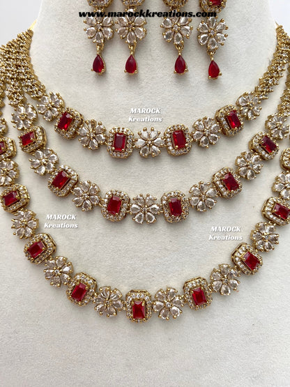 Arvin Antique Gold American Diamond triple layer Statement Necklace set