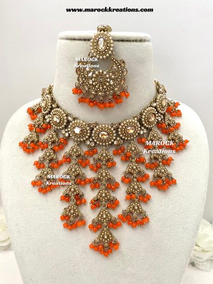 Shaya Antique Gold Polki waterfall Choker set