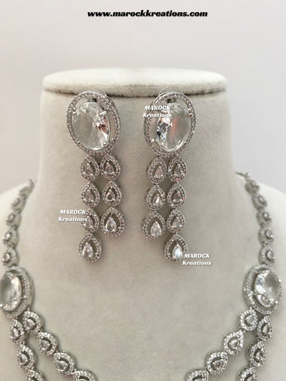 Zehra Silver American Diamond Double layer Necklace set