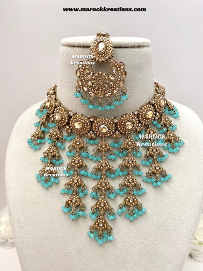 Shaya Antique Gold Polki waterfall Choker set