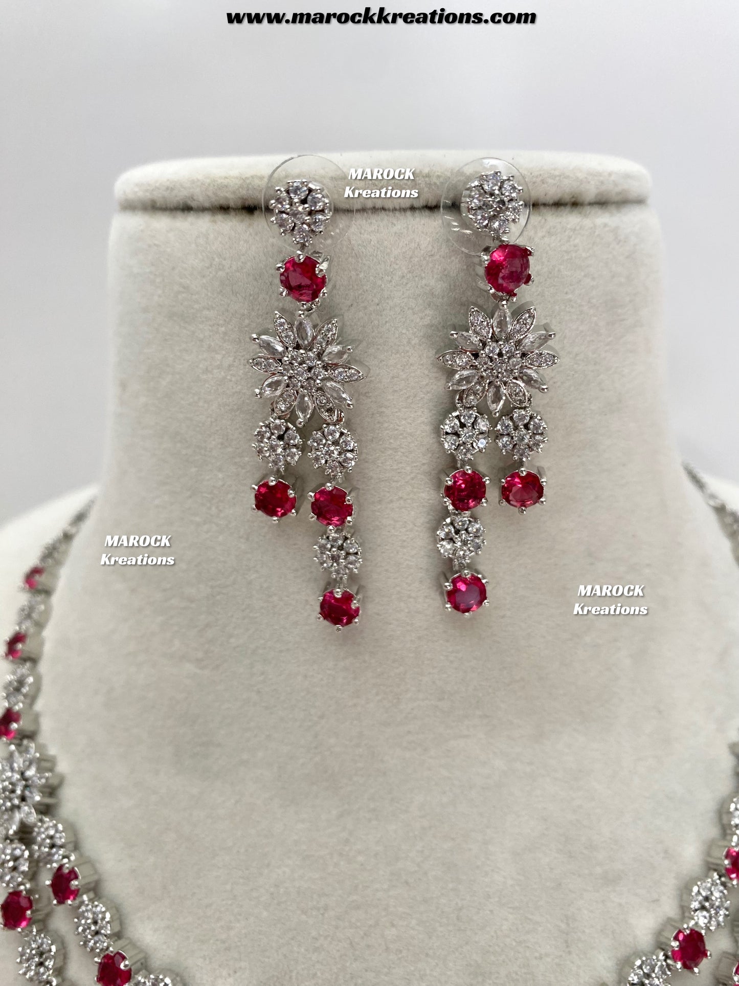 Sumra Silver American Diamond Double layer Necklace set  on
