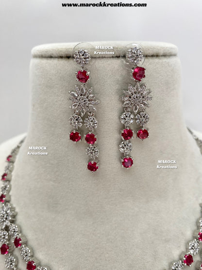 Sumra Silver American Diamond Double layer Necklace set  on