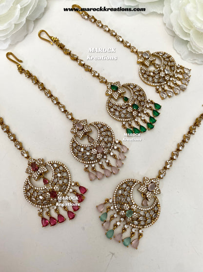 Antique Gold base American Diamond Tikka