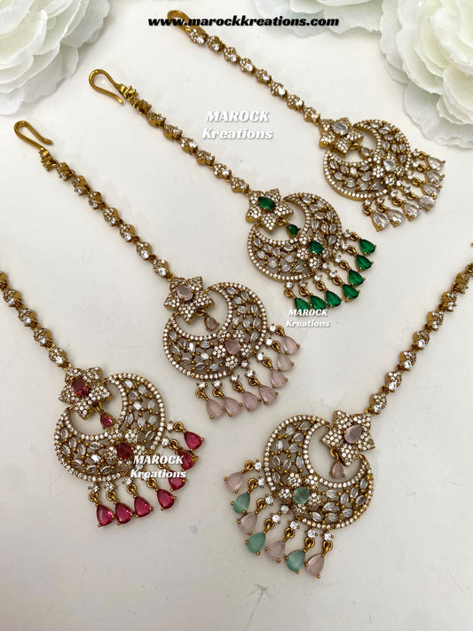 Antique Gold base American Diamond Tikka