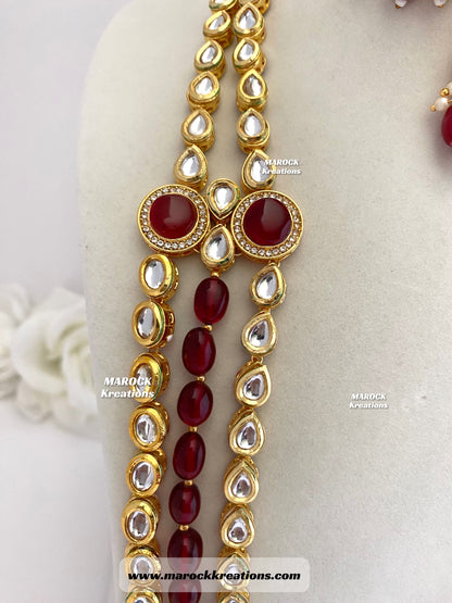 Kundan and Monalisa Rani Haar/Long necklace (Back side Meenakari)