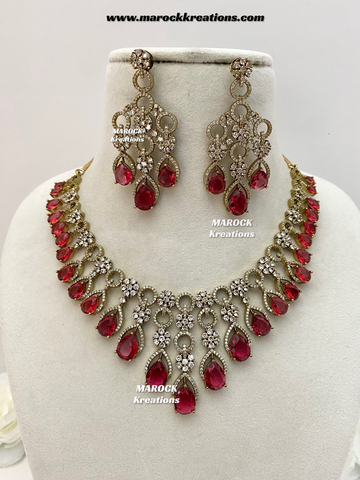 Anshika Antique Gold American Diamond Statement Necklace set