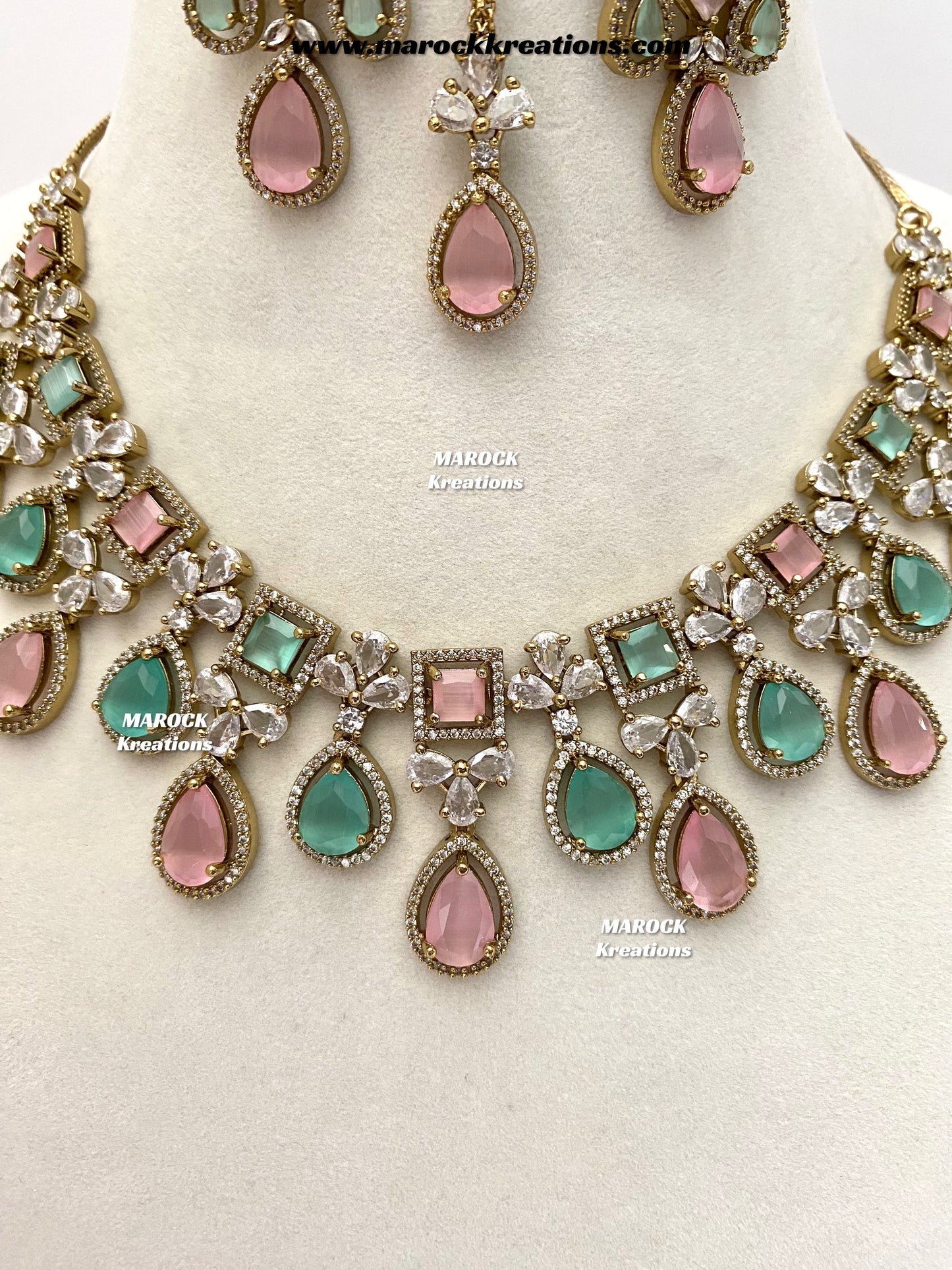 Erona Antique Gold American Diamond Statement Necklace set