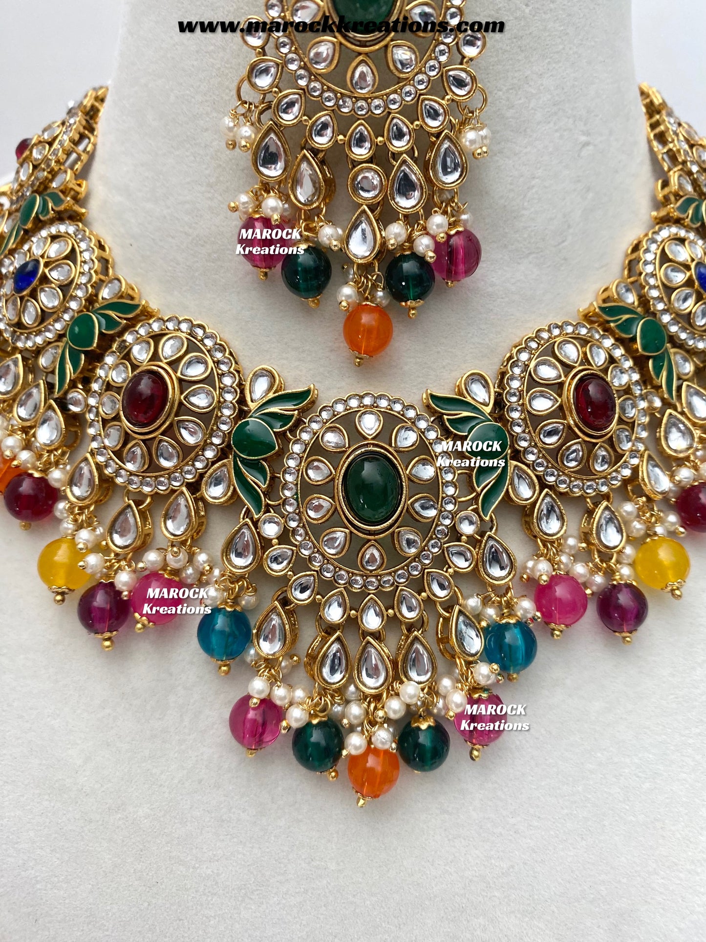 Iqra Premium Quality Kundan Meenakari Statement Necklace set