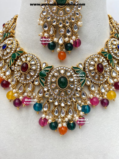 Iqra Premium Quality Kundan Meenakari Statement Necklace set
