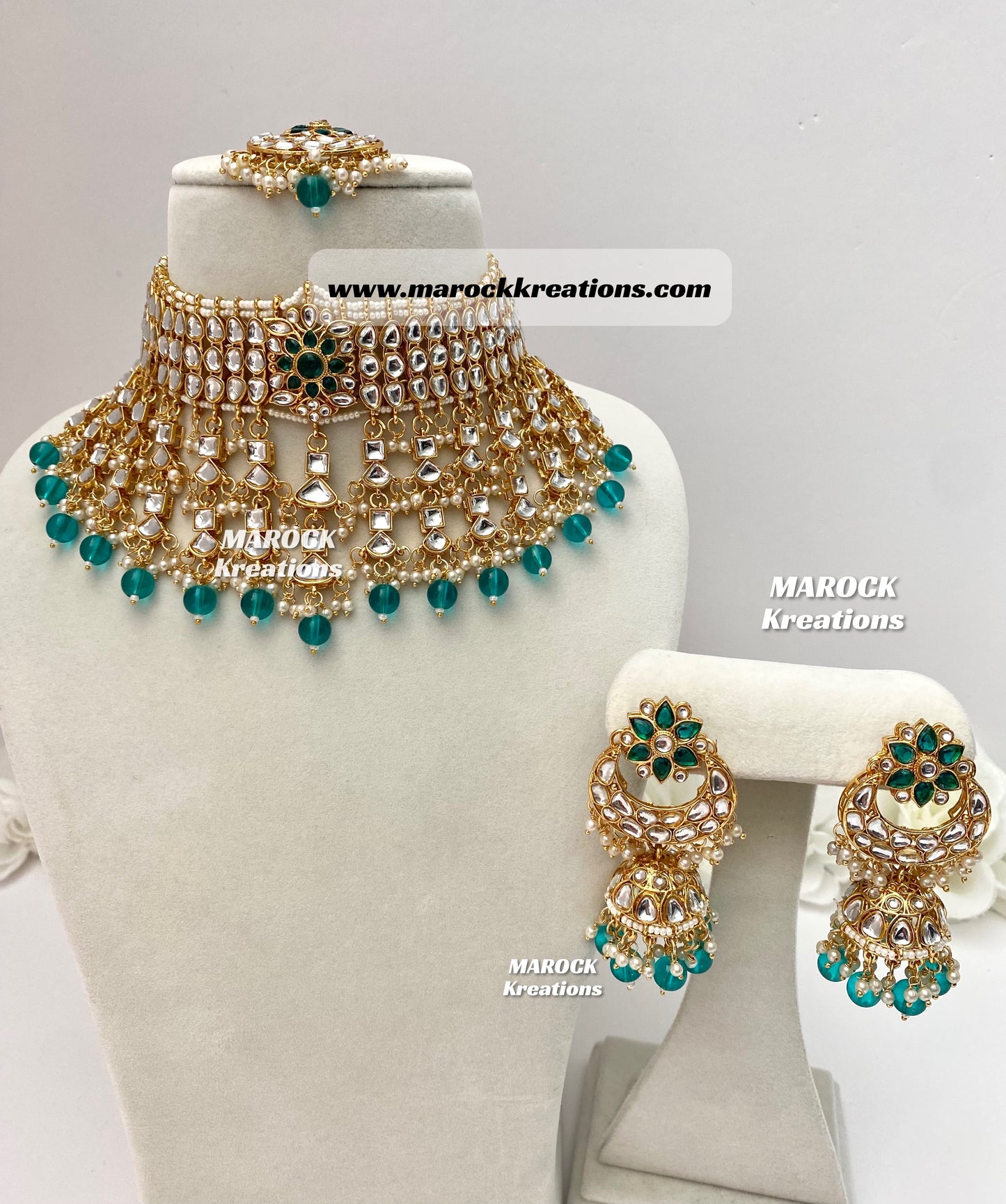 Statement Kundan Necklace set comes with Jhumki Earrings and Tikka