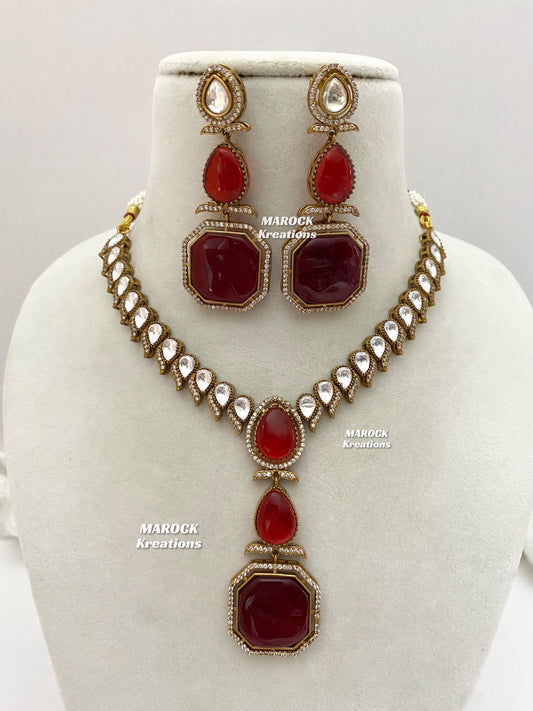 Elsie Tyani inspired Premium Quality Moissanite Kundan Necklace set