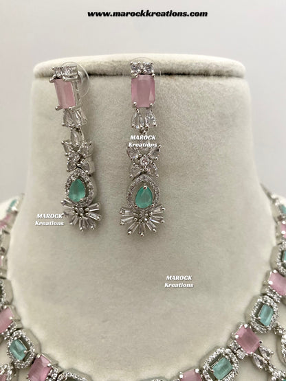 Erica Silver American Diamond Necklace set
