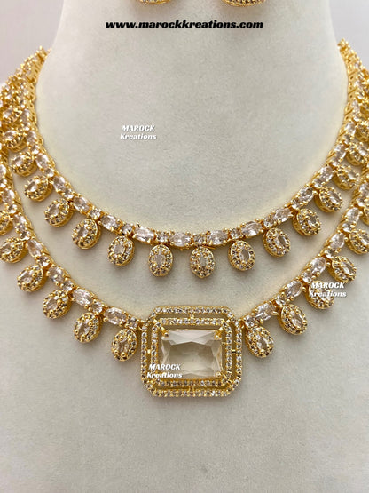 Eshika Gold American Diamond double layer Necklace set