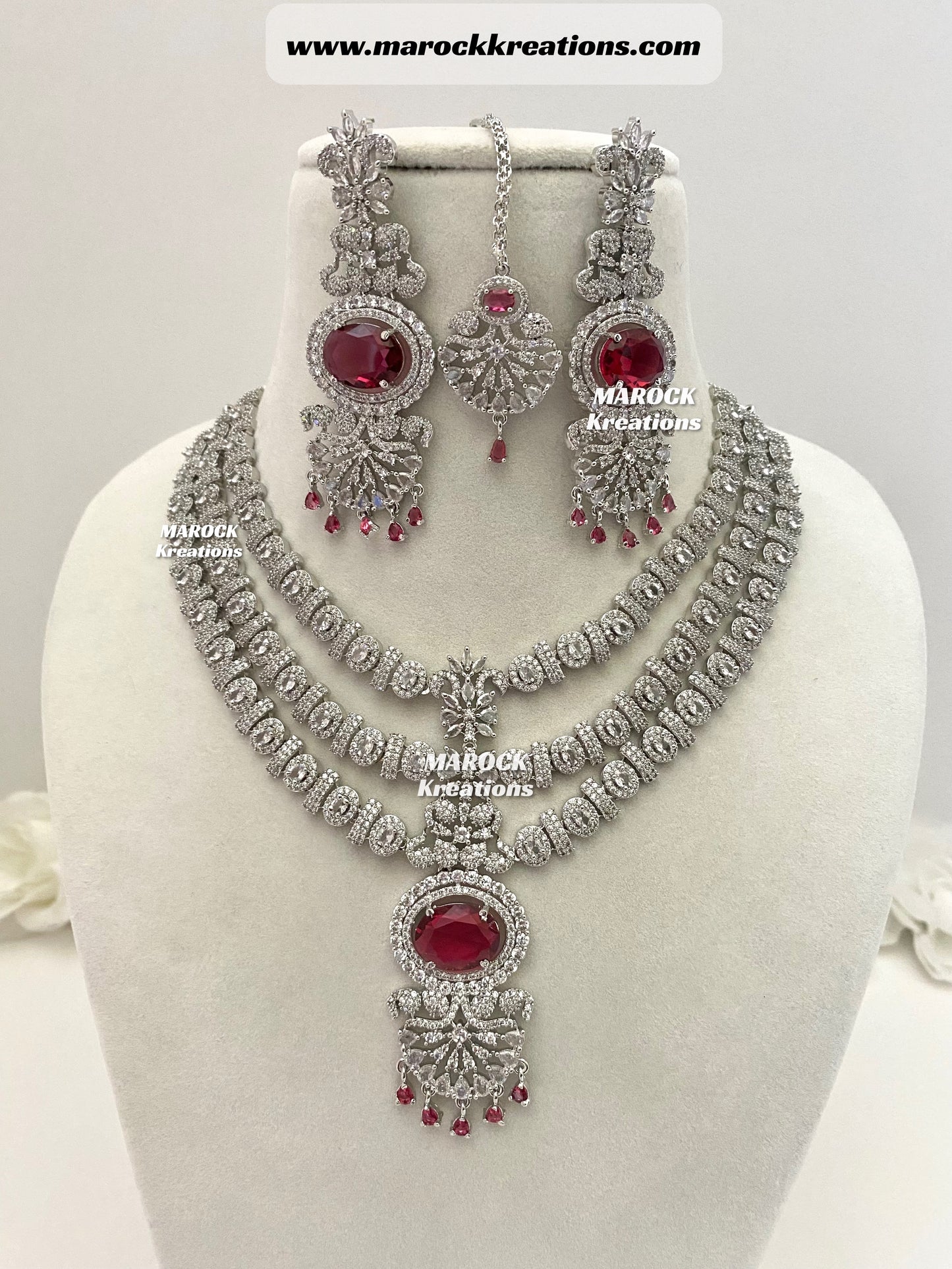 Anila American Diamond Triple layer Necklace set