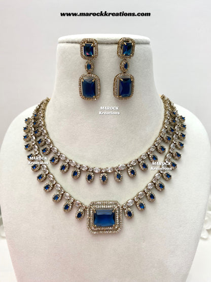 Eshika Antique Gold American Diamond double layer Necklace set