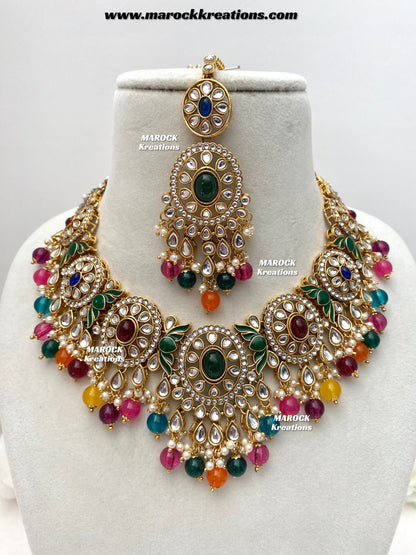 Iqra Premium Quality Kundan Meenakari Statement Necklace set