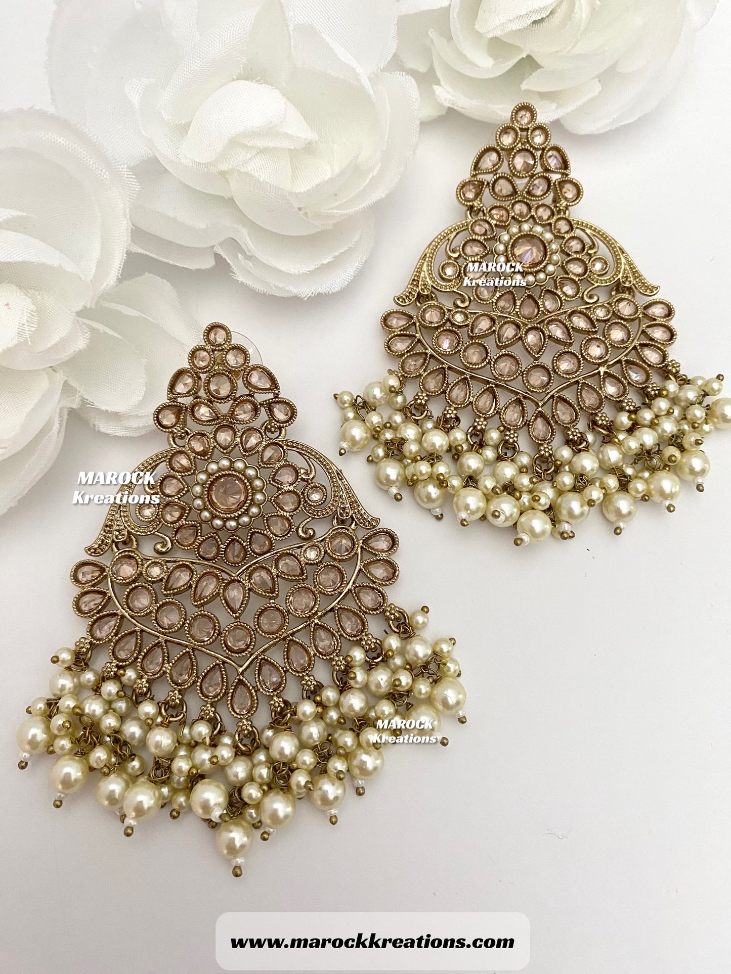 High Quality Antique Gold Polki Statement Earrings