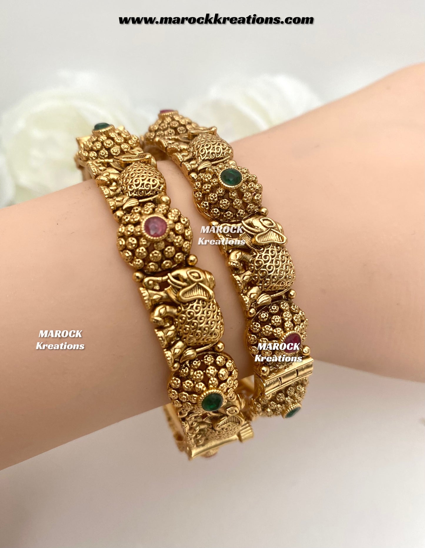 Zarina Premium Quality Gold plated elephant crafted openable Rajwadi statement Bangles/Kangan
