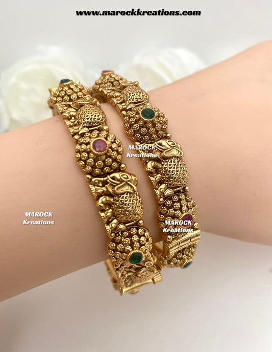 Zarina Premium Quality Gold plated elephant crafted openable Rajwadi statement Bangles/Kangan