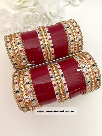 Kundan traditional Maroon/Dark Red Bridal Choora/Bridal Bangles