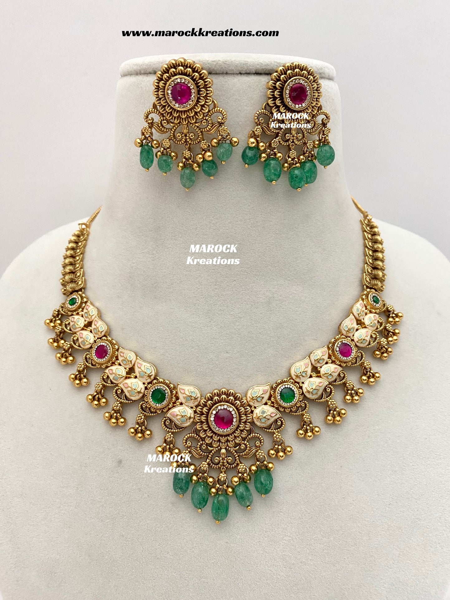 Mayuri Premium Quality Gold Plated Meenakari Rajwadi Necklace set
