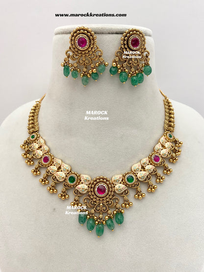 Mayuri Premium Quality Gold Plated Meenakari Rajwadi Necklace set