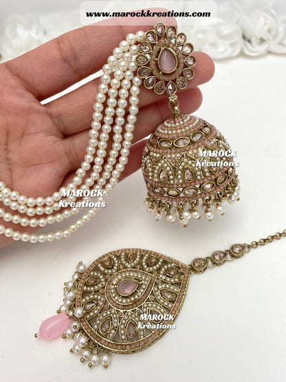 Sabiha Pakistani oversized Bahubali  Jhumki Earrings and tikka set