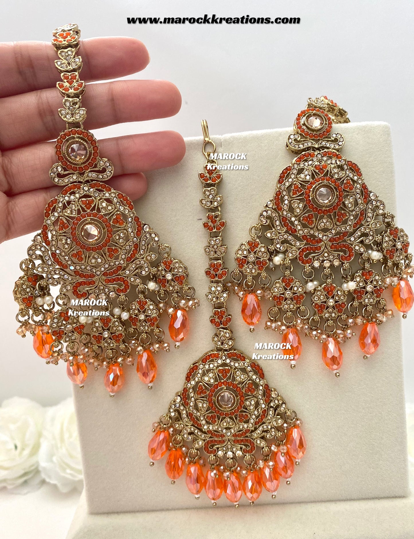 Sumona Polki Earrings (attached saharey) and tikka set