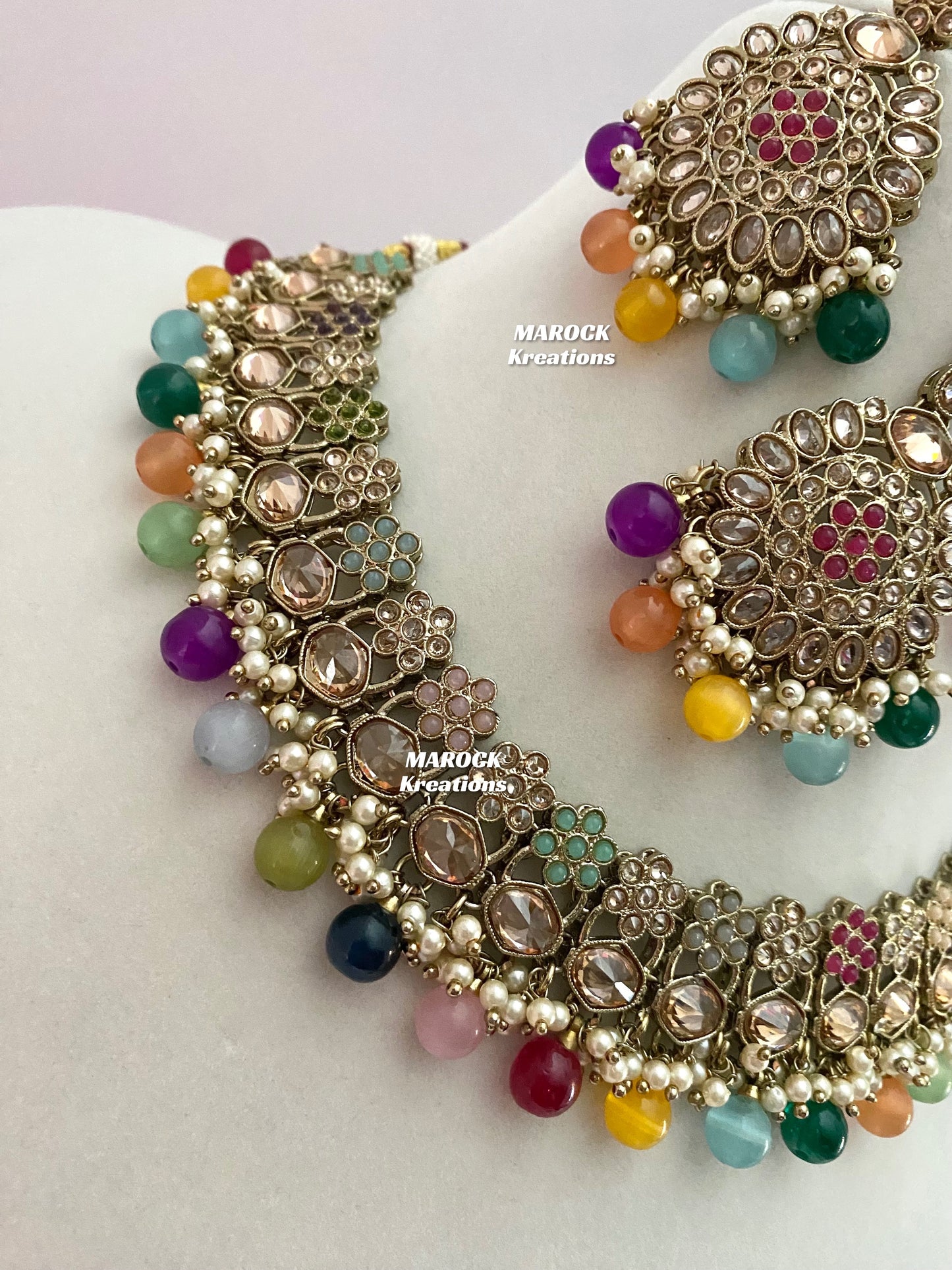 Antique Gold Polki Multi color Necklace set