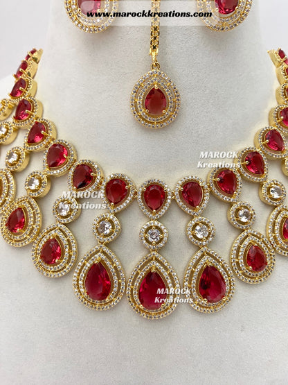 Soha Golden American Diamond Necklace set