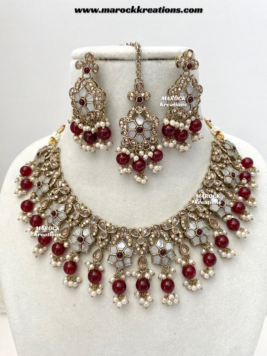 Arpan Antique Gold Polki MOP Statement Necklace set