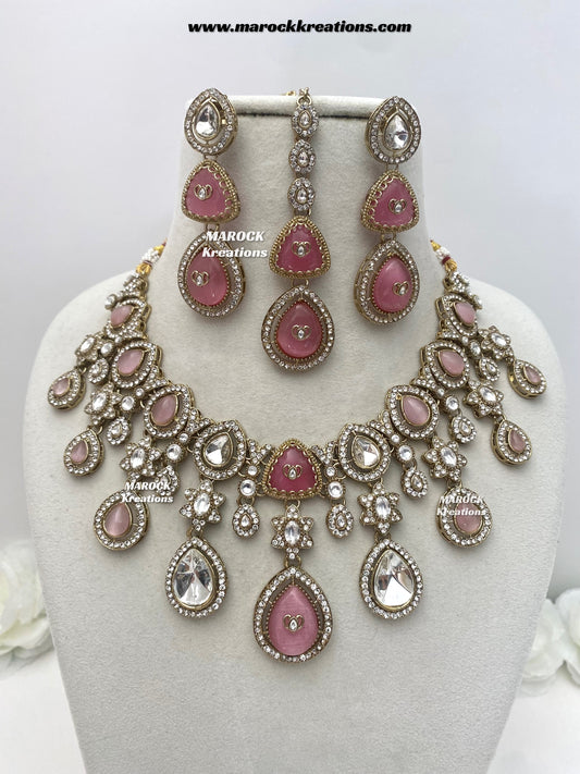 Parmita Premium Quality Moissanite Kundan statement necklace set