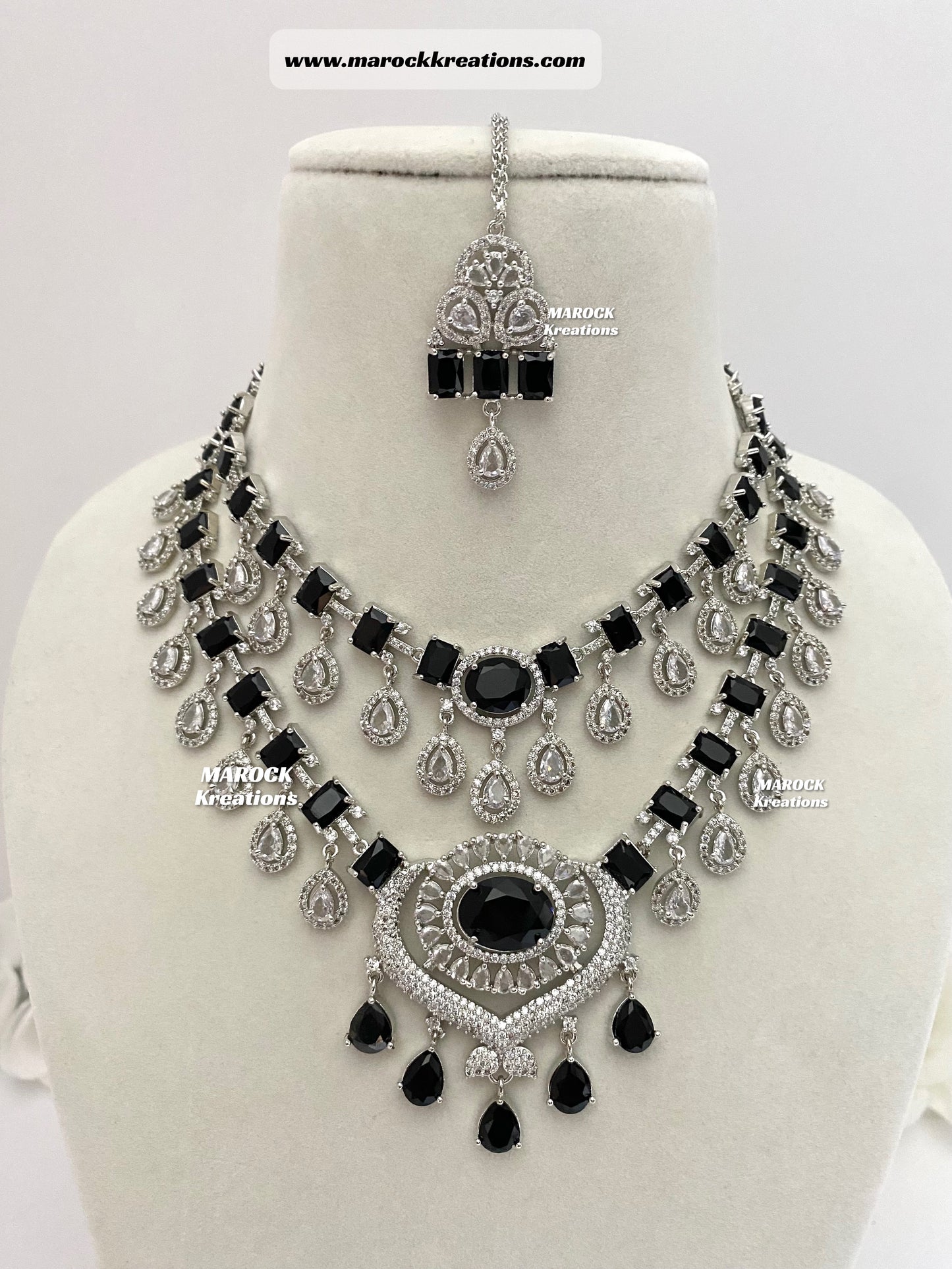 Emma Silver American Diamond Double layer Statement Necklace set