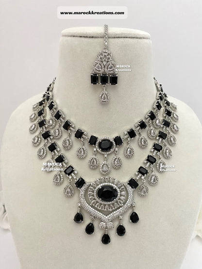 Emma Silver American Diamond Double layer Statement Necklace set