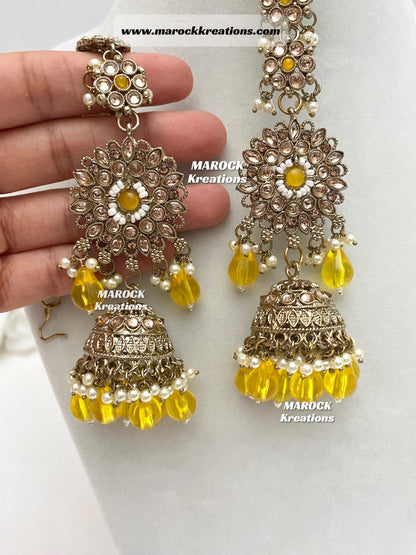 Bollywood style Polki Bahubali Jhumki Earrings comes with saharey