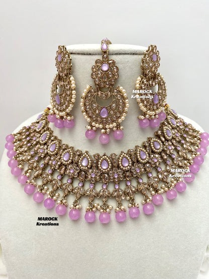 Sadhna Antique Gold Polki Necklace set