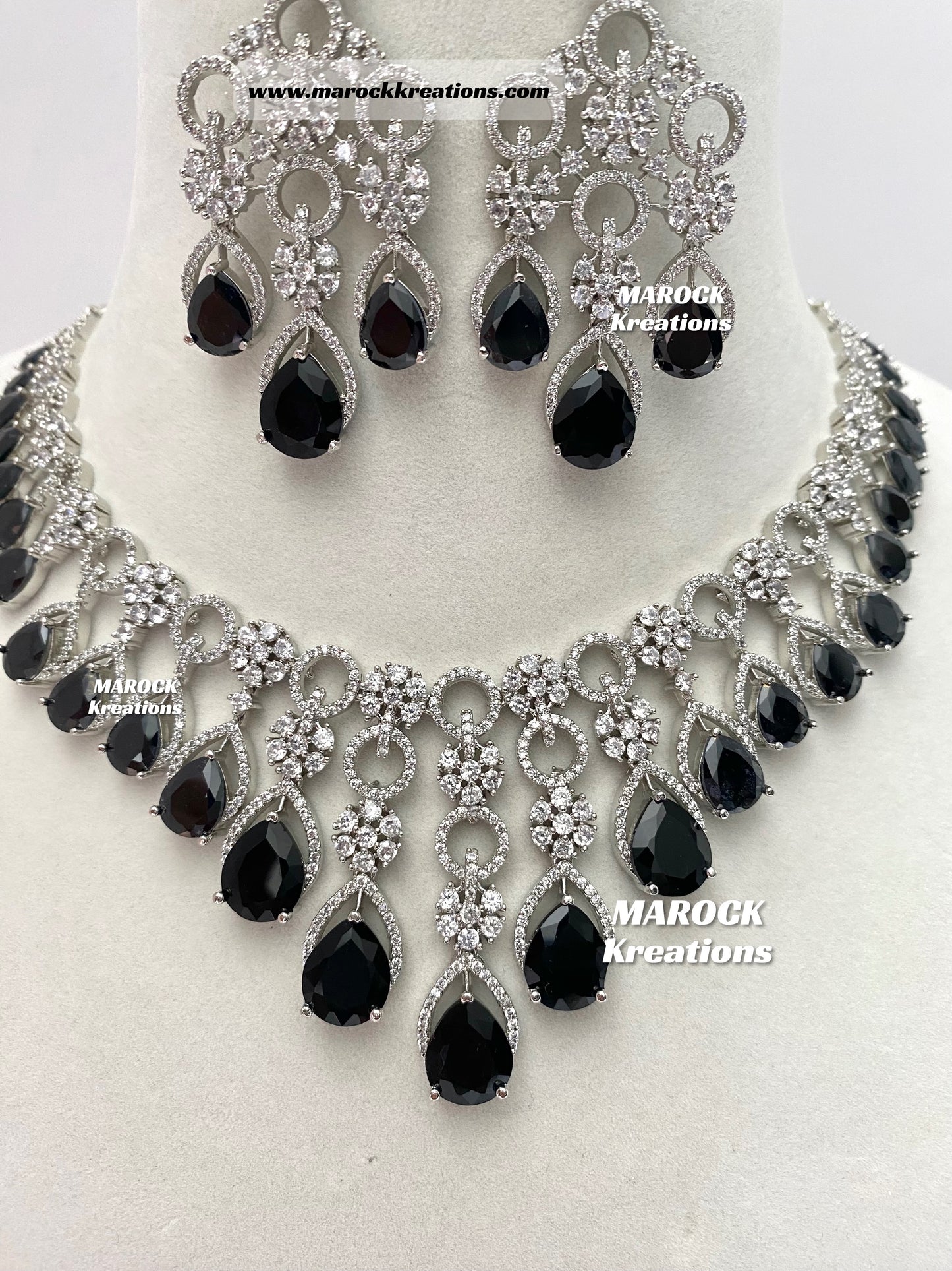 Anshika Silver American Diamond Necklace set