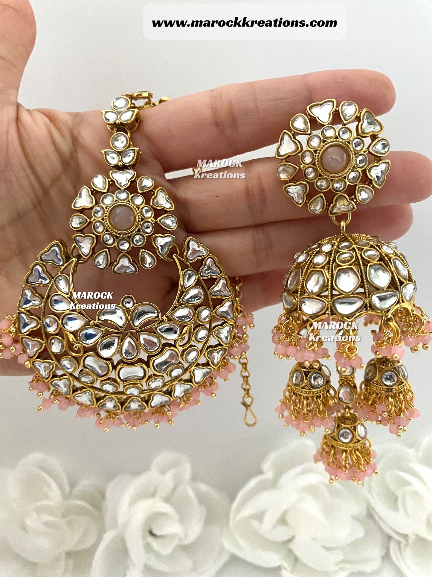 Disha Premium Quality Kundan Statement Earrings and tikka set