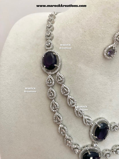 Zehra Silver American Diamond Double layer Necklace set