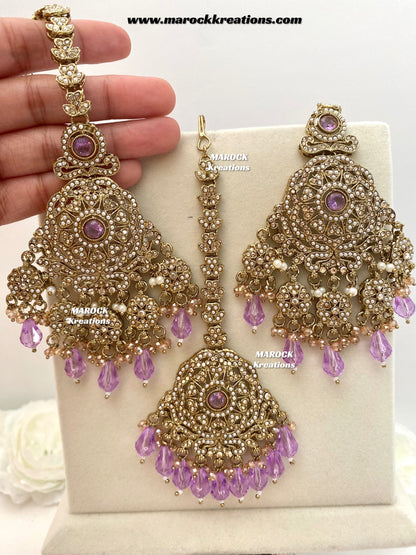 Sumona Polki Earrings (attached saharey) and tikka set