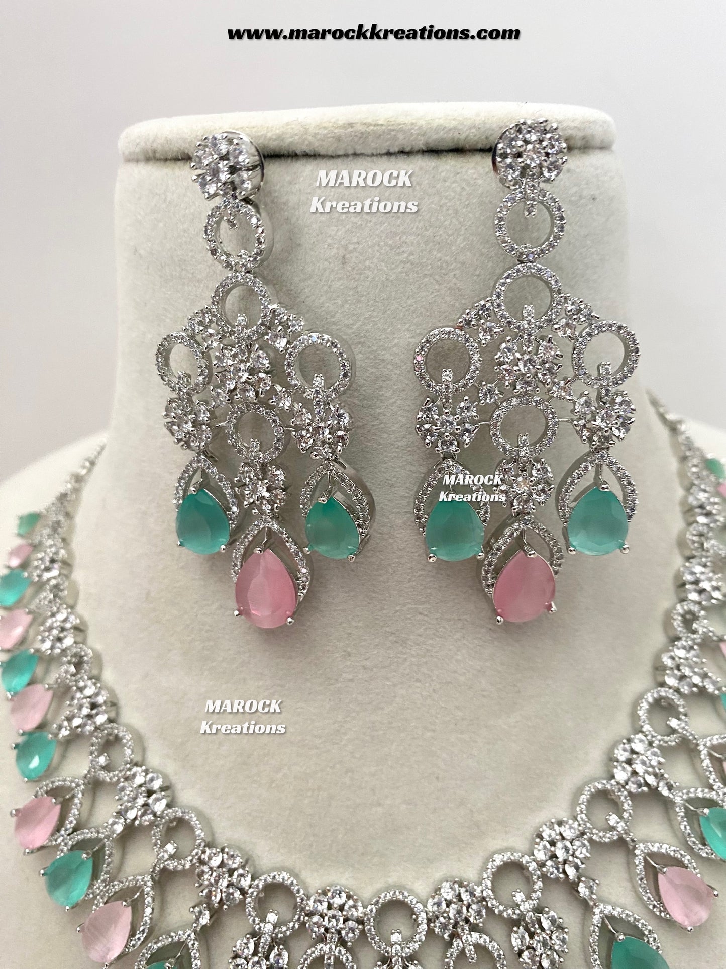 Anshika Silver American Diamond Necklace set