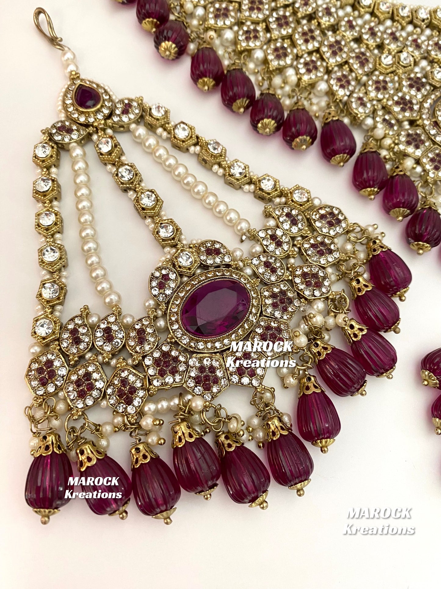 Antique Gold Pakistani Wine Necklace set