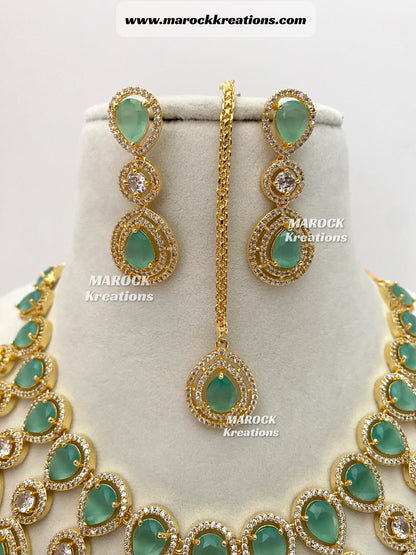 Soha Golden American Diamond Necklace set