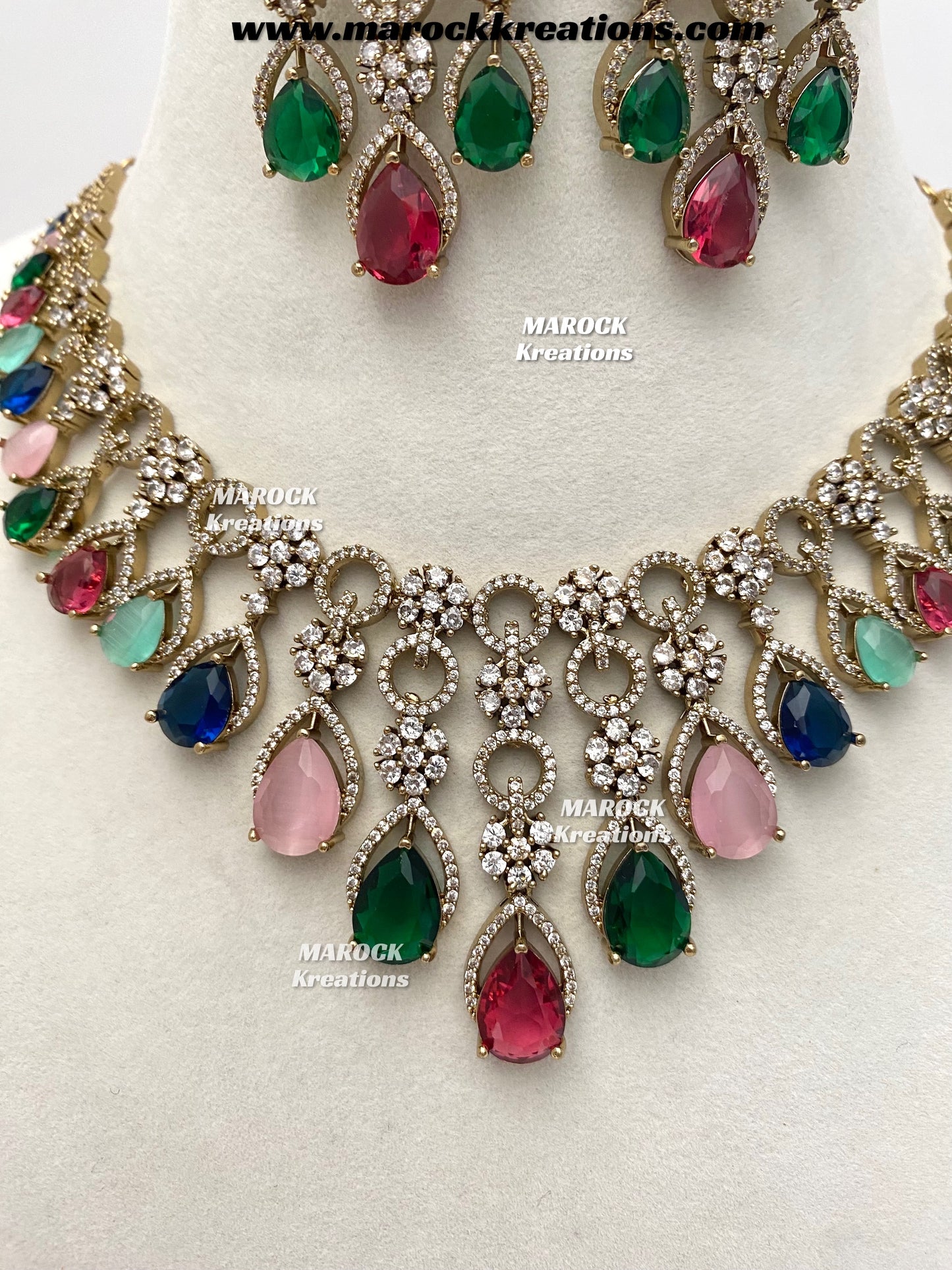Anshika Antique Gold American Diamond Statement Necklace set